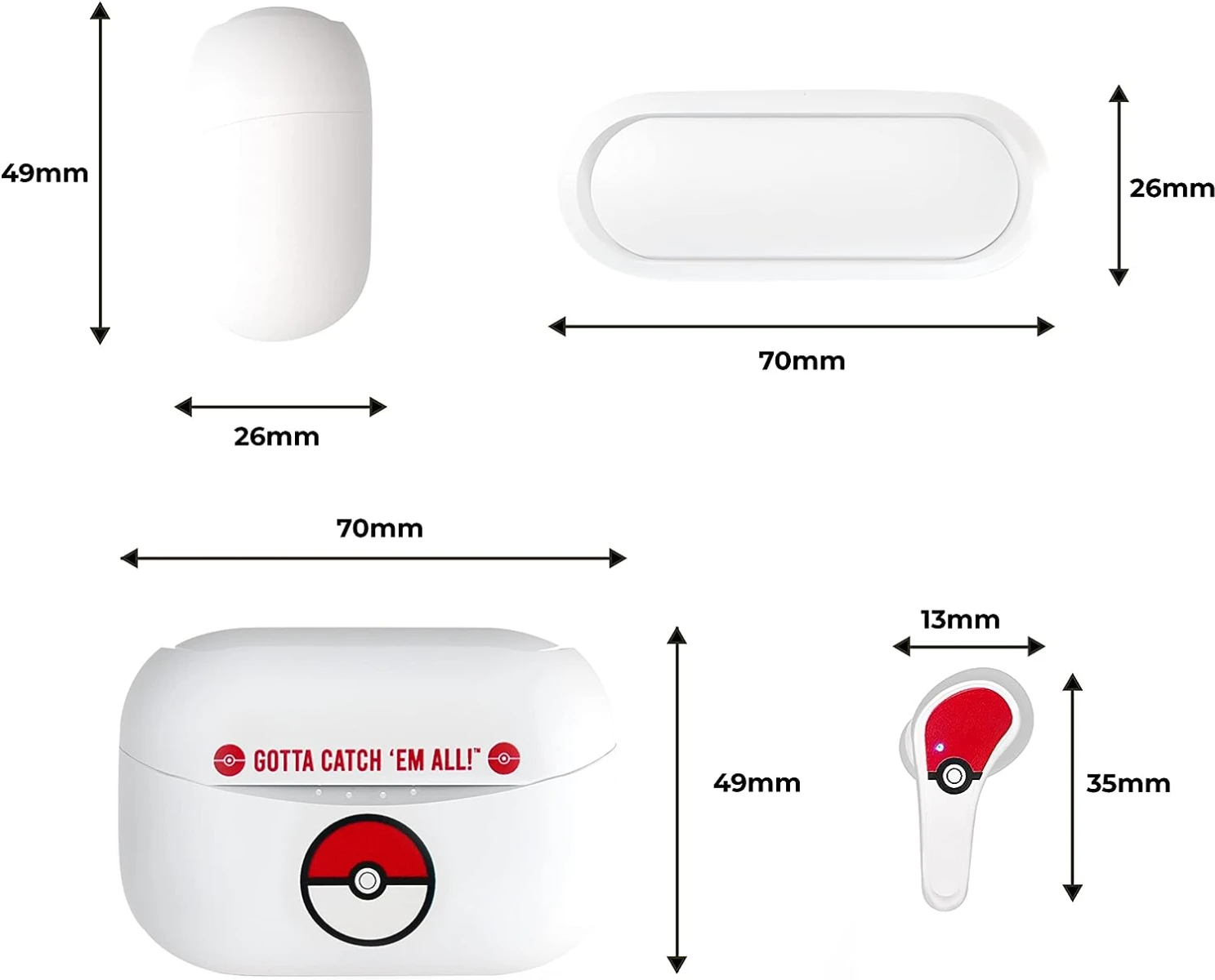 Pokemon PK0860, Pokeball True Wireless Earphones, White/Red - Image 4