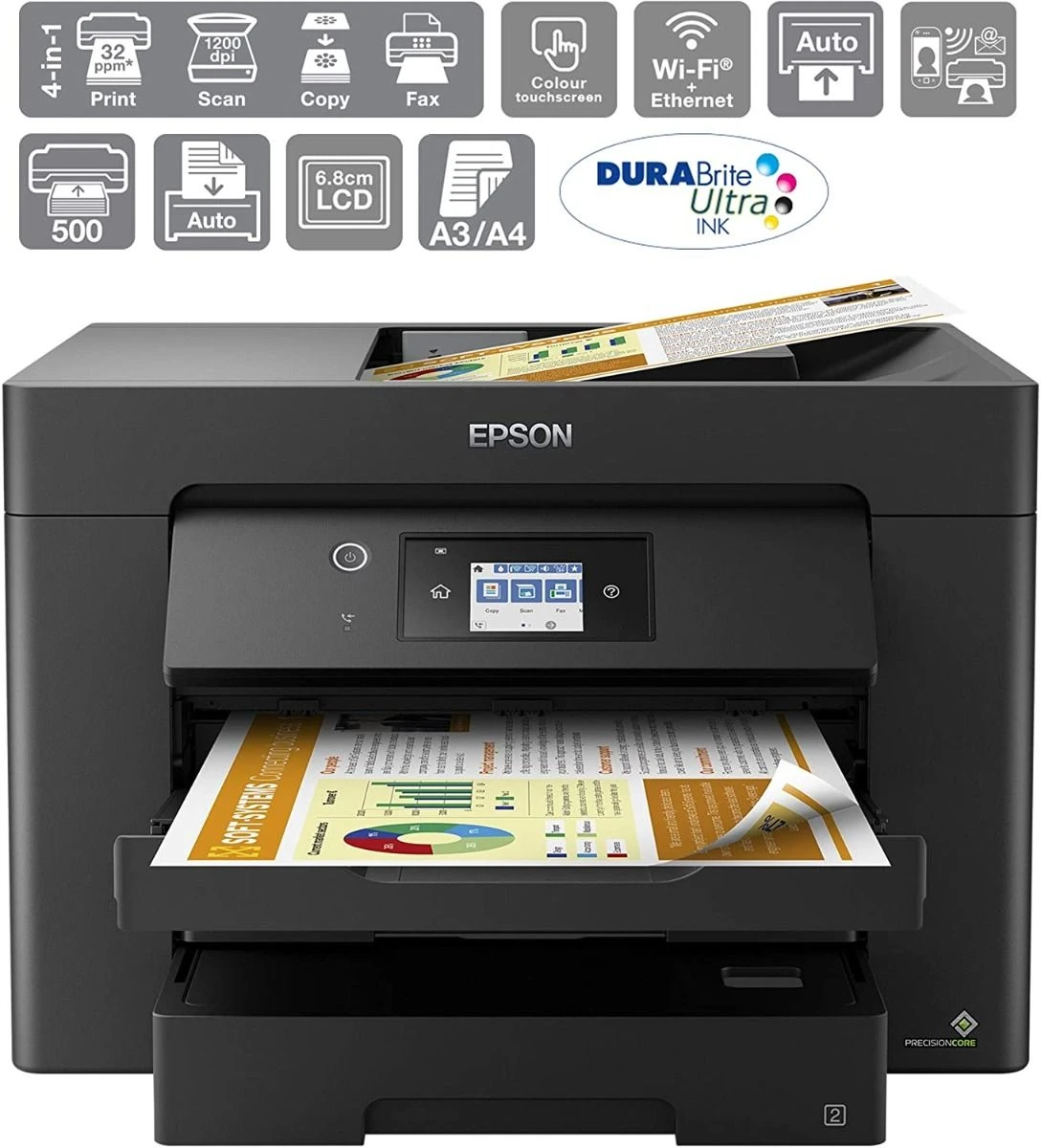 EpsonĀ® Epson WF7830DTWF, Workforce A3 Duplex Multifunction Printer, Black - Image 4
