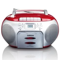 Lenco SCD420RD, Portable FM Radio Cassette Player, Red/Silver