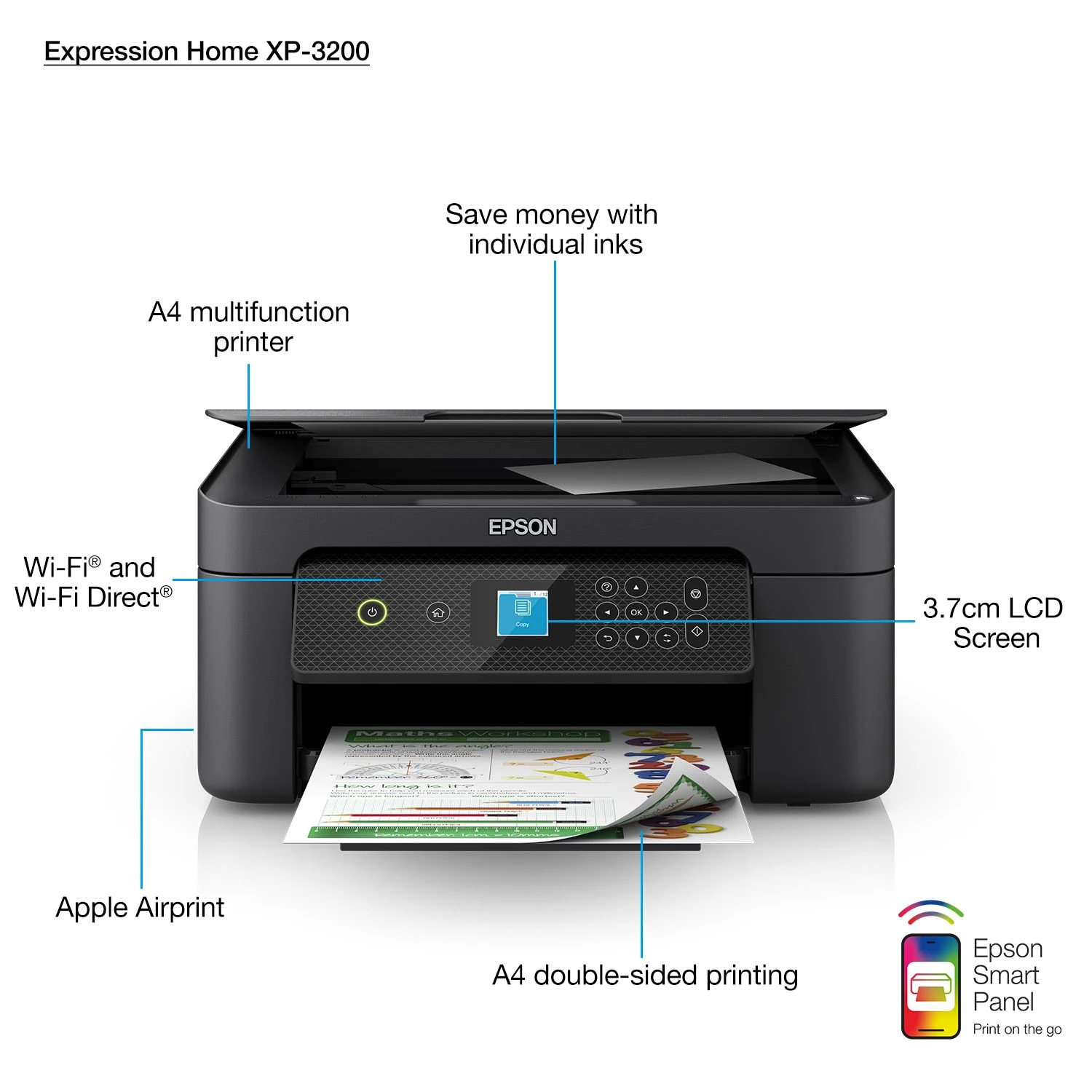 EpsonĀ® Epson Expression Home XP3200, All-In-One Wi-Fi Printer, Black - Image 2