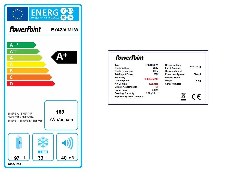 Powerpoint P74250MLW, 129 X 48cm, Freestanding, Fridge Freezer - Image 5