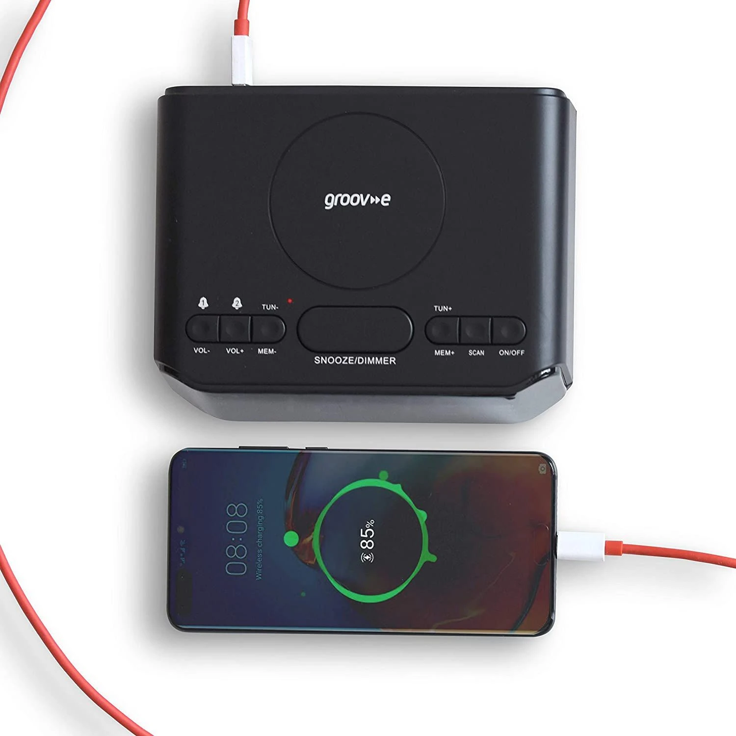 Groov-e GVWC06BK, Atlas Alarm Clock Radio W/ USB & Wireless Charging - Image 4