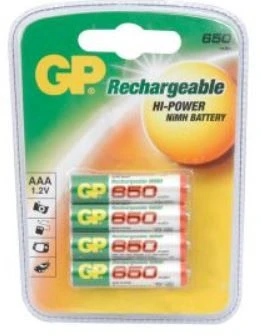 GP 656158, Ekopower Nimh Rechargeable Batteries, AAA, 650MH, 4 Pack