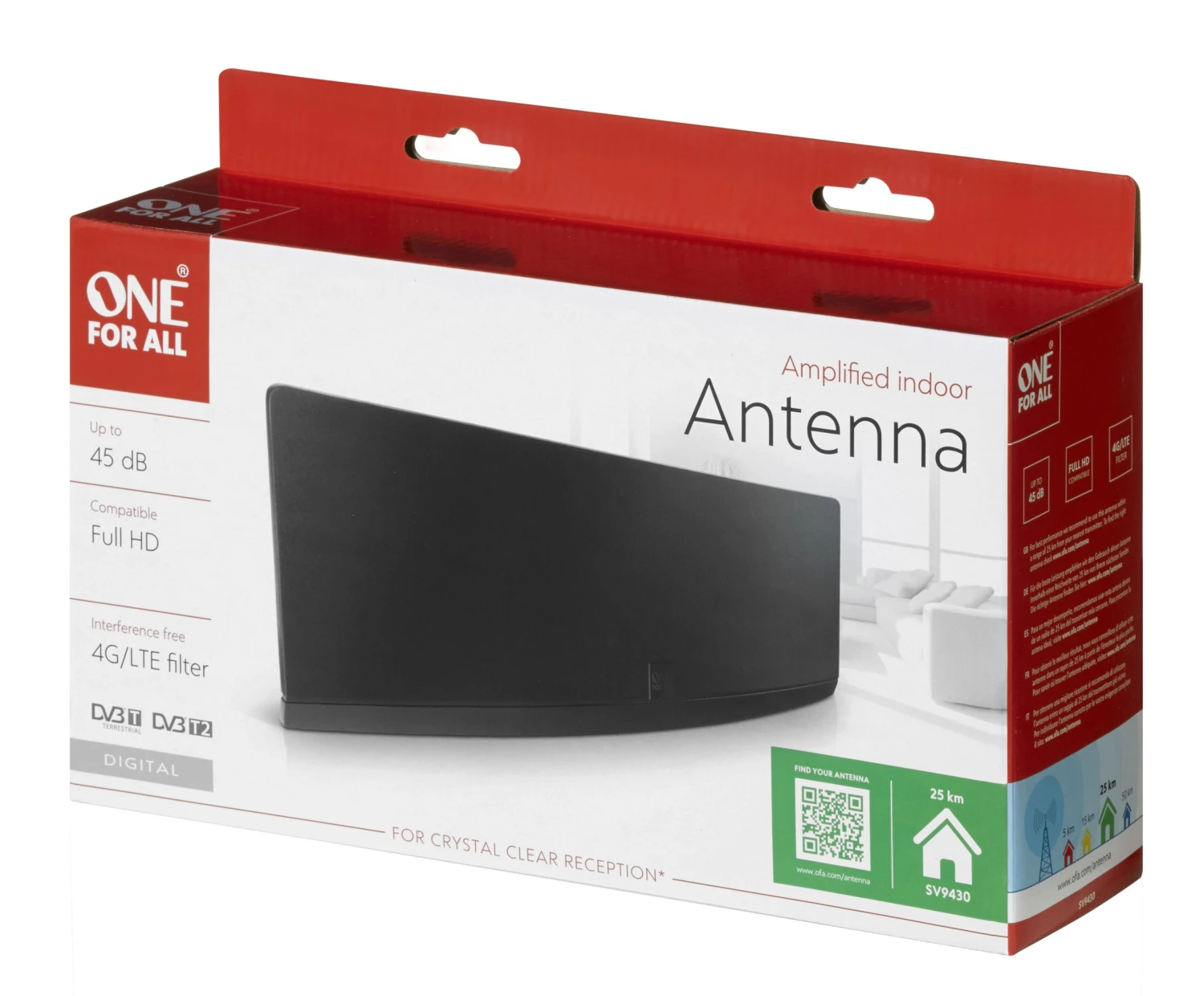 One For All SV9430, Amplified Indoor TV Aerial 25KM, Black - Image 4