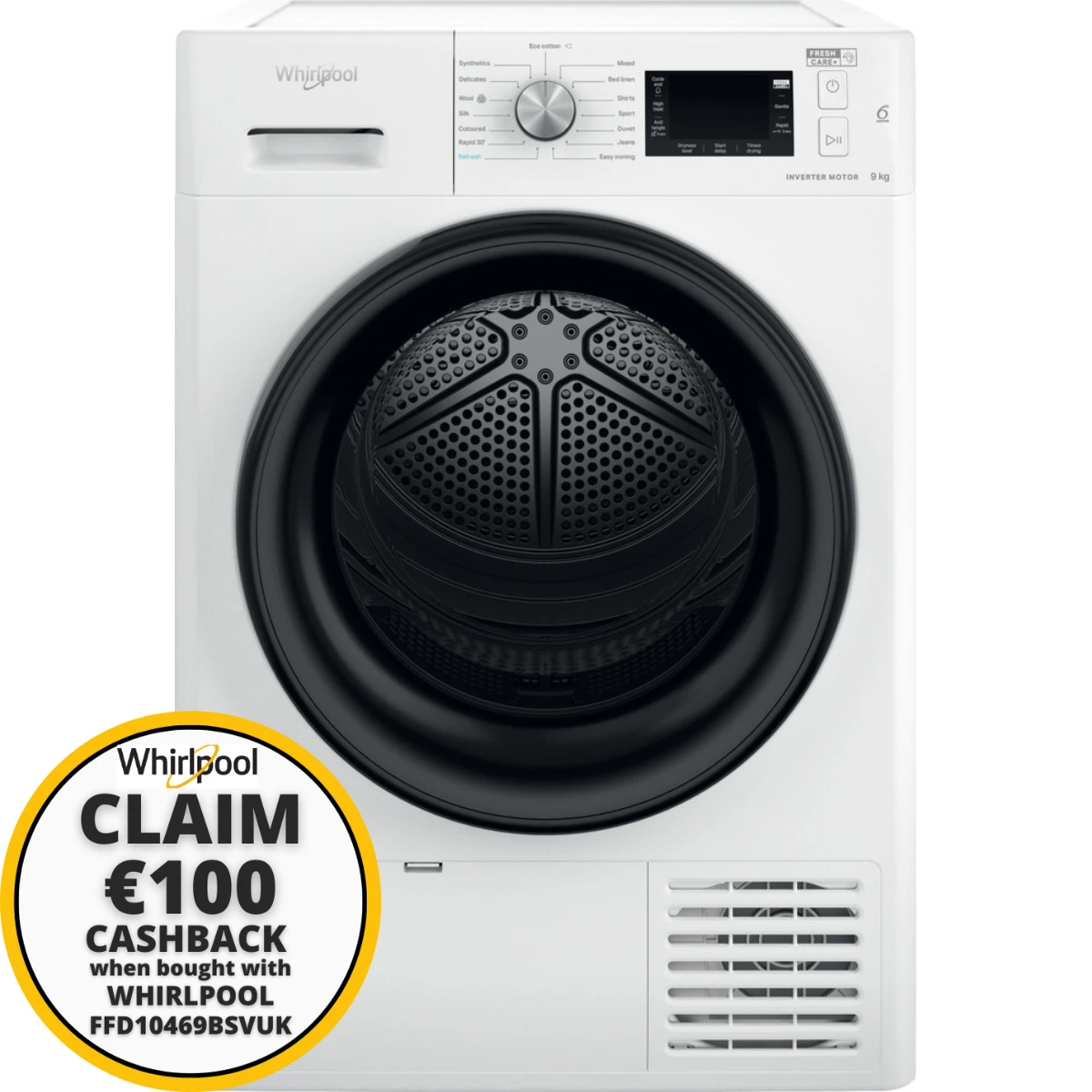 Whirlpool FFTM229X2BUK, 9KG, Heatpump Tumble Dryer, White